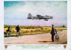 B 17 Bomber of the 384th USAAF landing by Reg Payne print. Signed by Teddy Kirkpatrick. Numbered