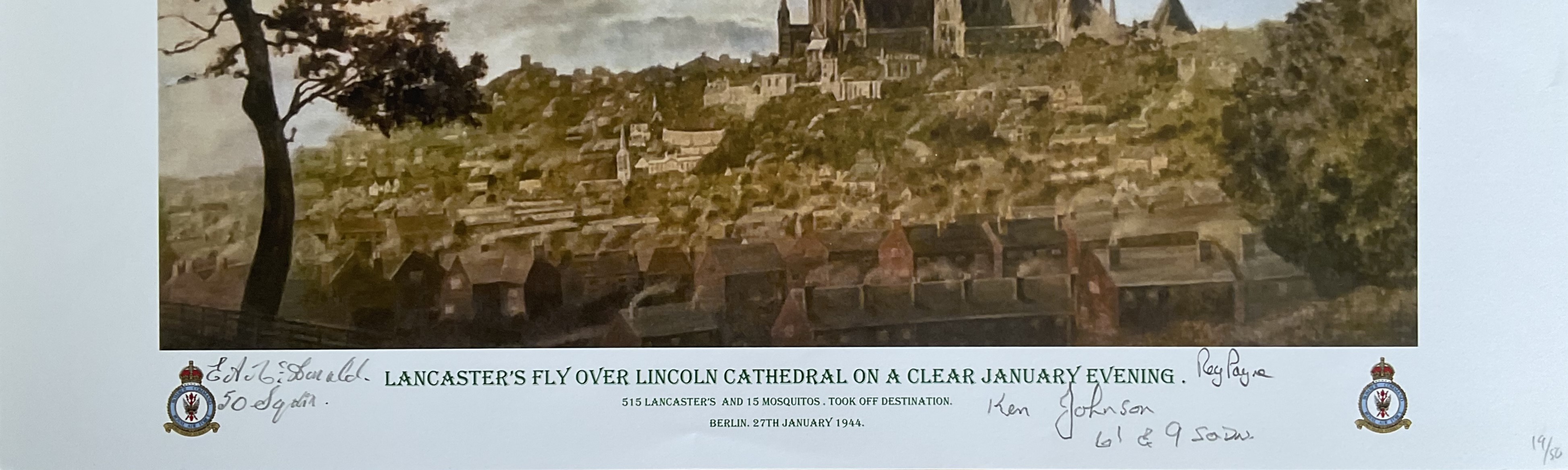 Lancaster's Fly Over Lincoln Cathedral on a Clear January Evening By Reg Payne, Limited Edition - Image 2 of 2