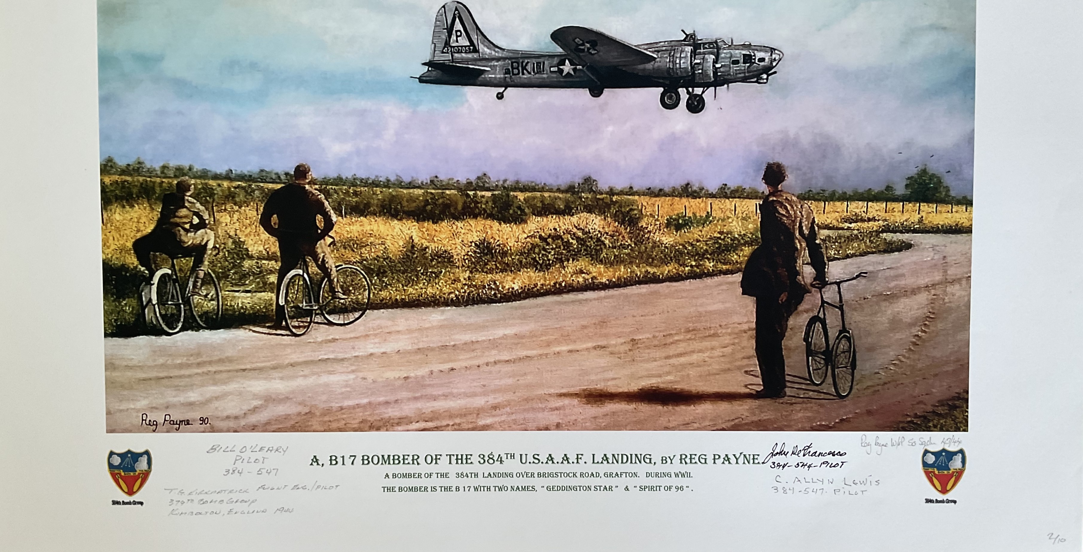 A B17 Bomber of The 384th U.S.A.A.F Landing By Reg Payne, Limited Edition Print Signed by 4 - Image 2 of 2