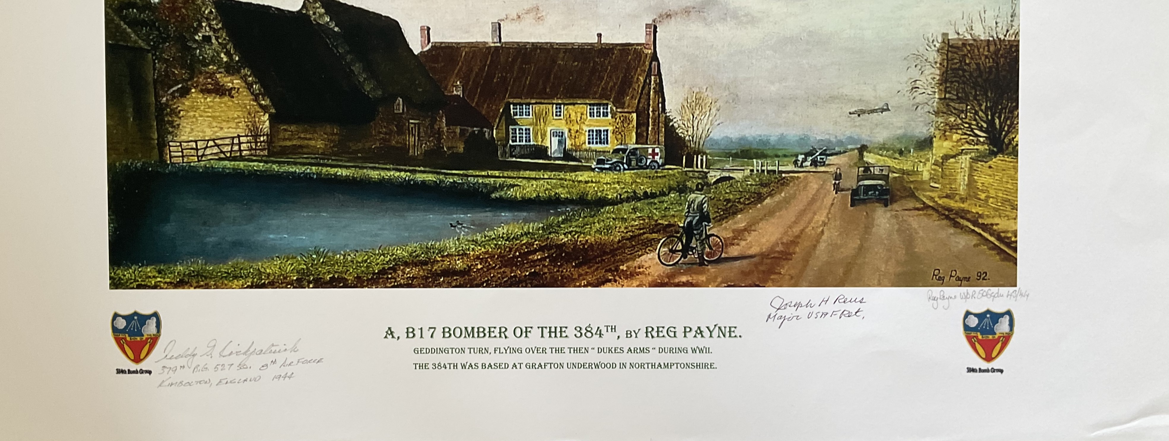 A B17 Bomber of The 384th U.S.A.A.F. By Reg Payne, Large Colour Print Signed by 2 Major Joseph J - Image 2 of 2
