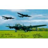 Lancasters (One on the ground Engine Running Two Flying overhead) Colour Photo Signed by 3 including