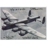 A close-up of a Lancaster in Flight pictured from above, Black and White Photo, Signed by 5