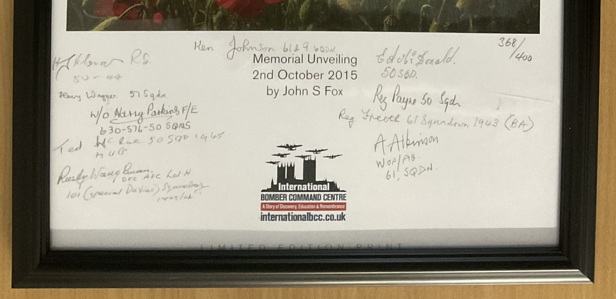 Memorial Unveiling 2nd October 2015 By John S Fox (Bomber Command Centre, Lincoln) Signed by 10 - Image 2 of 2