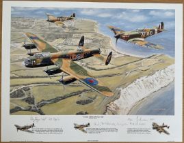 The Battle of Britain Memorial Flight By Trevor Mitchell, Colour Print approx size 14 x 17.5 inches,