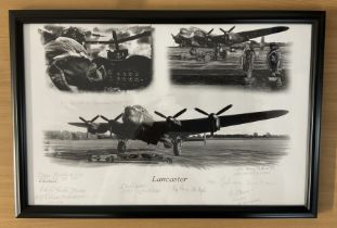 Lancaster (Black and White collage) By Des Knock, signed by 9 including Bill Chubb, Steve Bethell, A