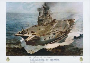 H.M.S. Ark Royal print by Reg Payne signed by Johnson and Mcdonald. Numbered 9 of 30. Reg Payne