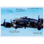 A close-up of a Bomber in Flight, Colour Photo Signed by 5 including George Dunn, Eric Varney,