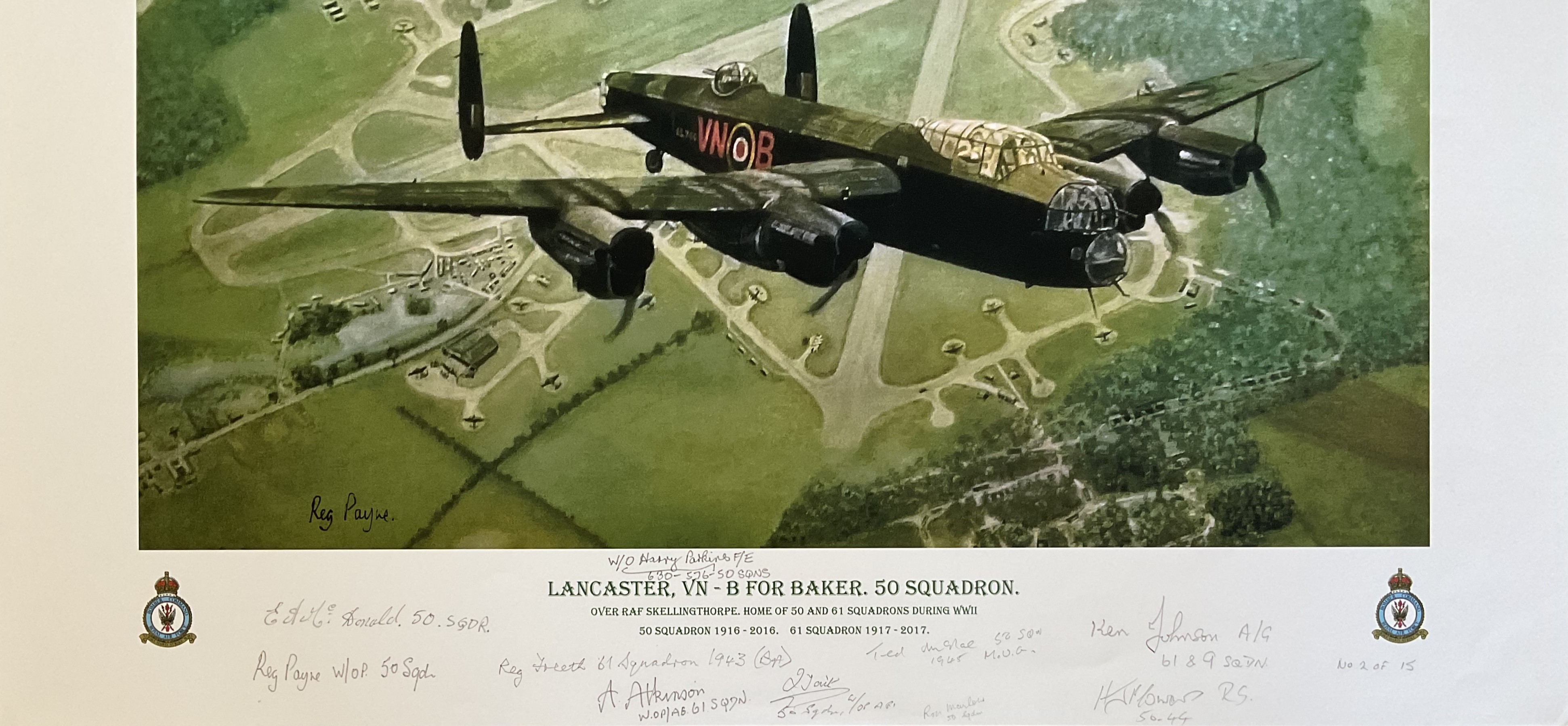 Lancaster VN-B for Baker, 50 Squadron - Over RAF Skellingthorpe By Reg Payne, Limited Edition Print, - Image 2 of 2