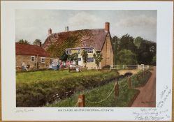 Duke's Arms, Grafton Underwood By Reg Payne, Limited Edition Colour Print, Signed by 4 including