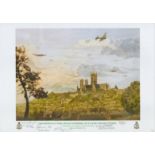 Lancasters fly over Lincoln Cathedral on a clear January evening print by Reg Payne. Signed by 4