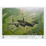 Lancaster, VN -B for Baker. 50 squadron print by Reg Payne. Signed by 2 Mcdonald and Johnson.