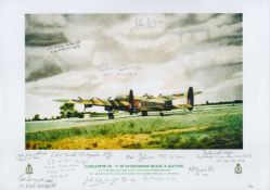 Lancaster VN - T of 50 squadron ready and waiting print by Reg Payne. Signed by 11 including Bell,
