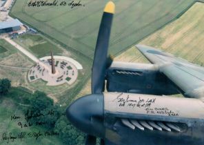 Looking out of the Lancaster Cockpit - Flying over the Spire, Colour Photo Signed by 5 including