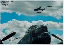 Looking Skyward from in front of a Lancaster as two Fighters and a Lancaster fly past, Colour