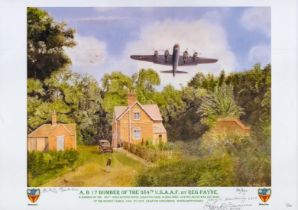 B 17 Bomber of the 384th USAAF by Reg Payne print. Signed by Ltnt Sienkiewicz, Ltnt Defrancesco