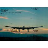 Lancasters lined up ready to Land at Sunset, Colour Photo Signed by 4 including Reg Freeth, Reg