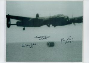 Dambusters - 617 Squadron, Black and White Photo Signed by 3 including Grant McDonald, George Johnny