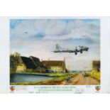 B 17 Bomber of the 384th USAAF by Reg Payne print. Signed by Staff Sgt Martin, Staff Sgt Estrin,