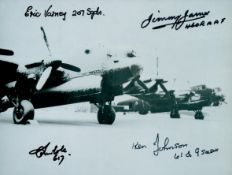 Lancaster - Bomber Command, Black and White Photo Signed by 4 including Jimmy James, Colin Cole,