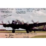A Lancaster on the ground, Engines Running, Ready to Take-Off, Colour Photo Signed by 10 including