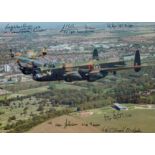 A Pair of Lancasters Flying past the Spire Memorial, Colour Photo Signed by 6 including Rusty