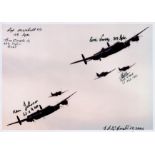 Two Lancasters and 3 Fighters in Flight, Colour Photo Signed by 6 including Eric Varney, Bill Chubb,