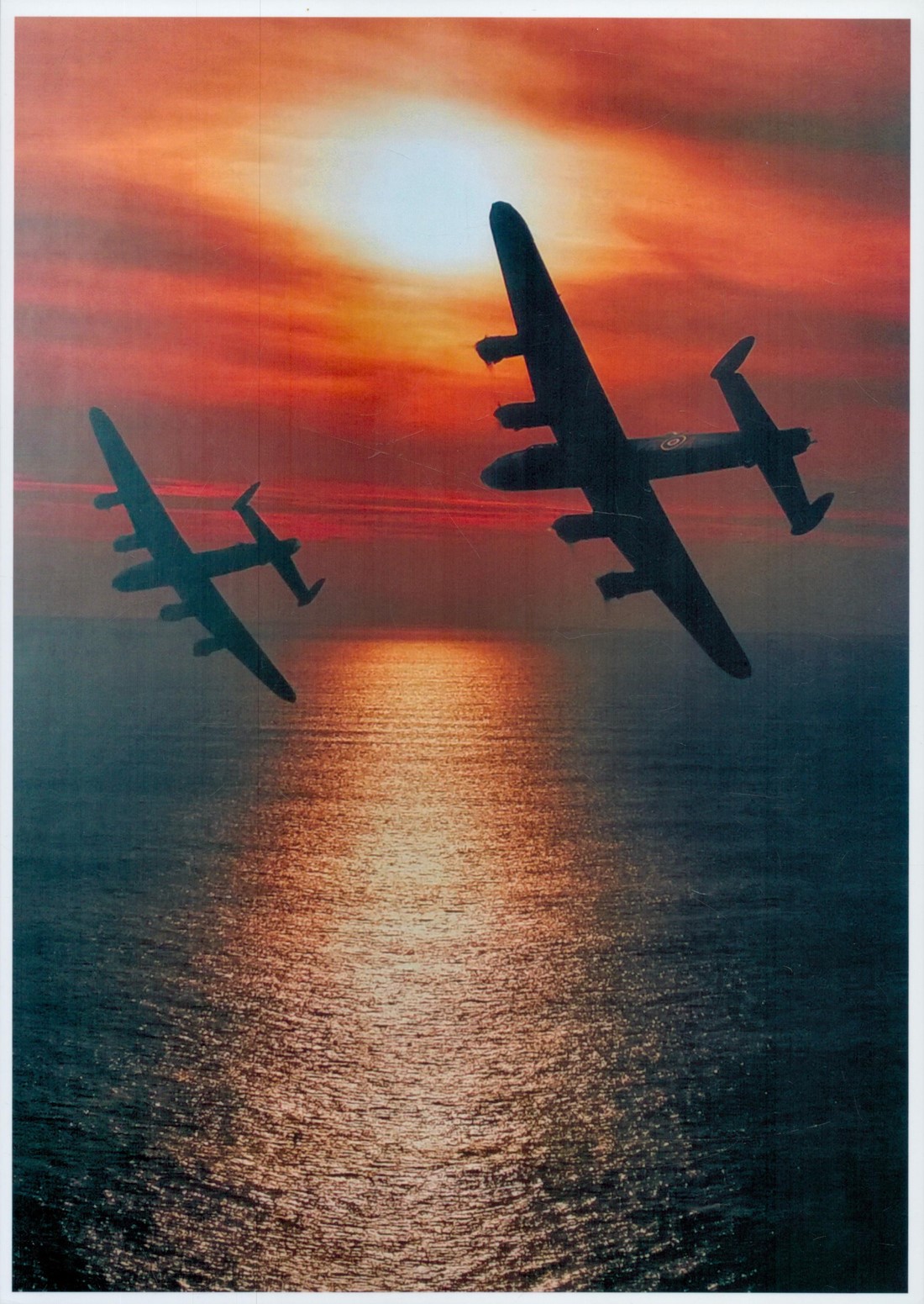 Two Lancasters in Flight over water turning to starboard sun reflecting on water, Colour Photo - Image 2 of 2