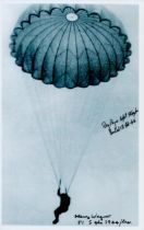 A close-up of a Parachutist in Descent, Black and White Photo, Signed by 2 Henry Wagner, Reg