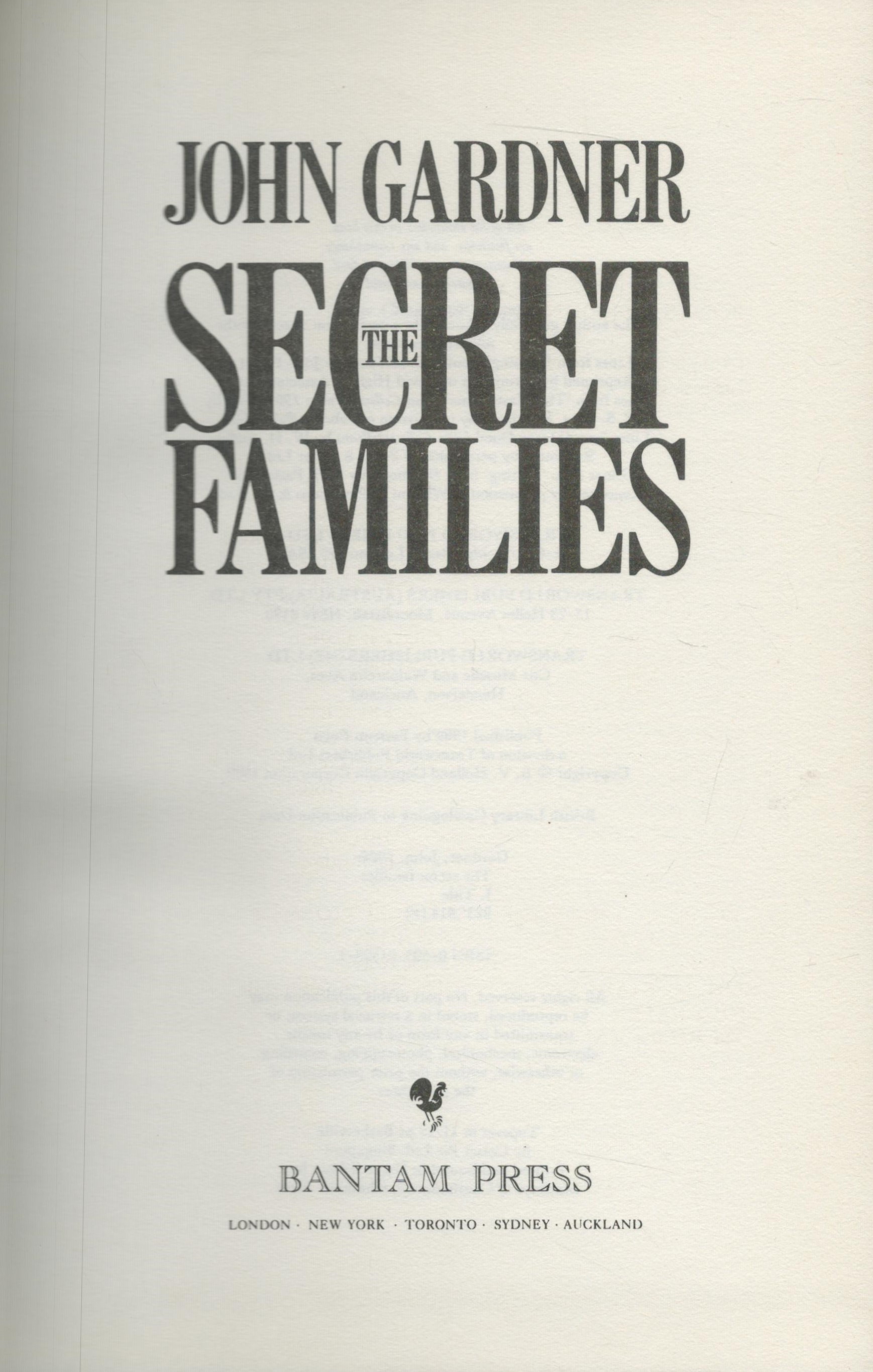 The Secret Families by John Gardner 1989 hardback book with 395 pages, early signs of ageing, good - Image 2 of 3