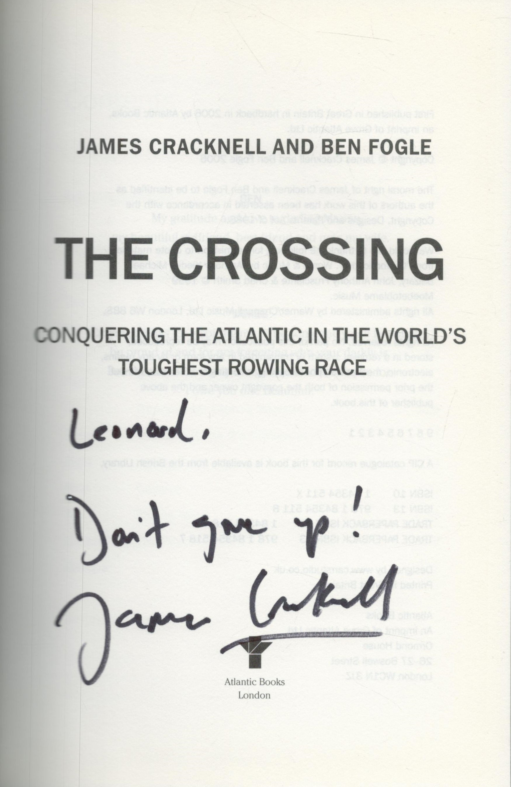 James Cracknell Signed Book - The Crossing - Conquering the Atlantic in the World's Toughest - Image 2 of 3