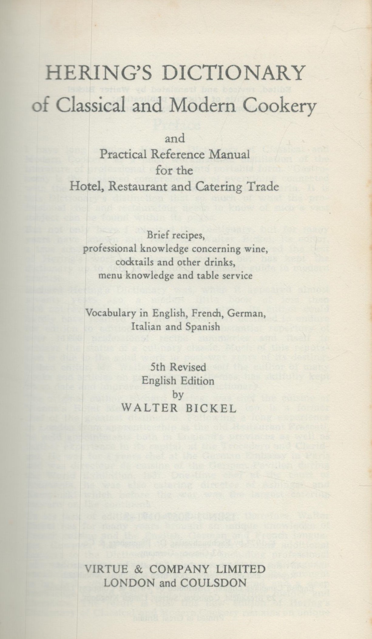 Hering's Dictionary of Classical and Modern Cookery by Walter Bickel 1977 hardback book with 852 - Image 2 of 3