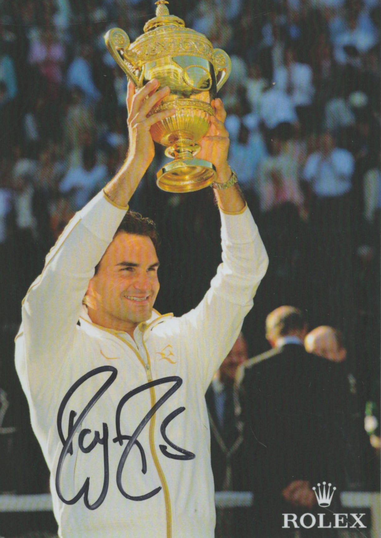 Roger Federer signed 6x4 inch Rolex colour promo photo. Good condition. All autographs come with a