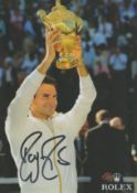 Roger Federer signed 6x4 inch Rolex colour promo photo. Good condition. All autographs come with a