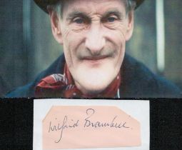 Wilfred Brambell signed 4x2 inch album page cutting and 7x5 inch Steptoe and Son colour magazine