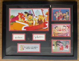 Bill Hanna and Joe Barbera (Animators of The Flintstones) signed white cards. Mounted and framed