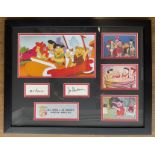 Bill Hanna and Joe Barbera (Animators of The Flintstones) signed white cards. Mounted and framed