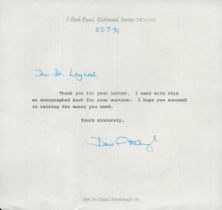 David Attenborough TLS dated 23.7.91 on headed paper. Good condition. All autographs come with a