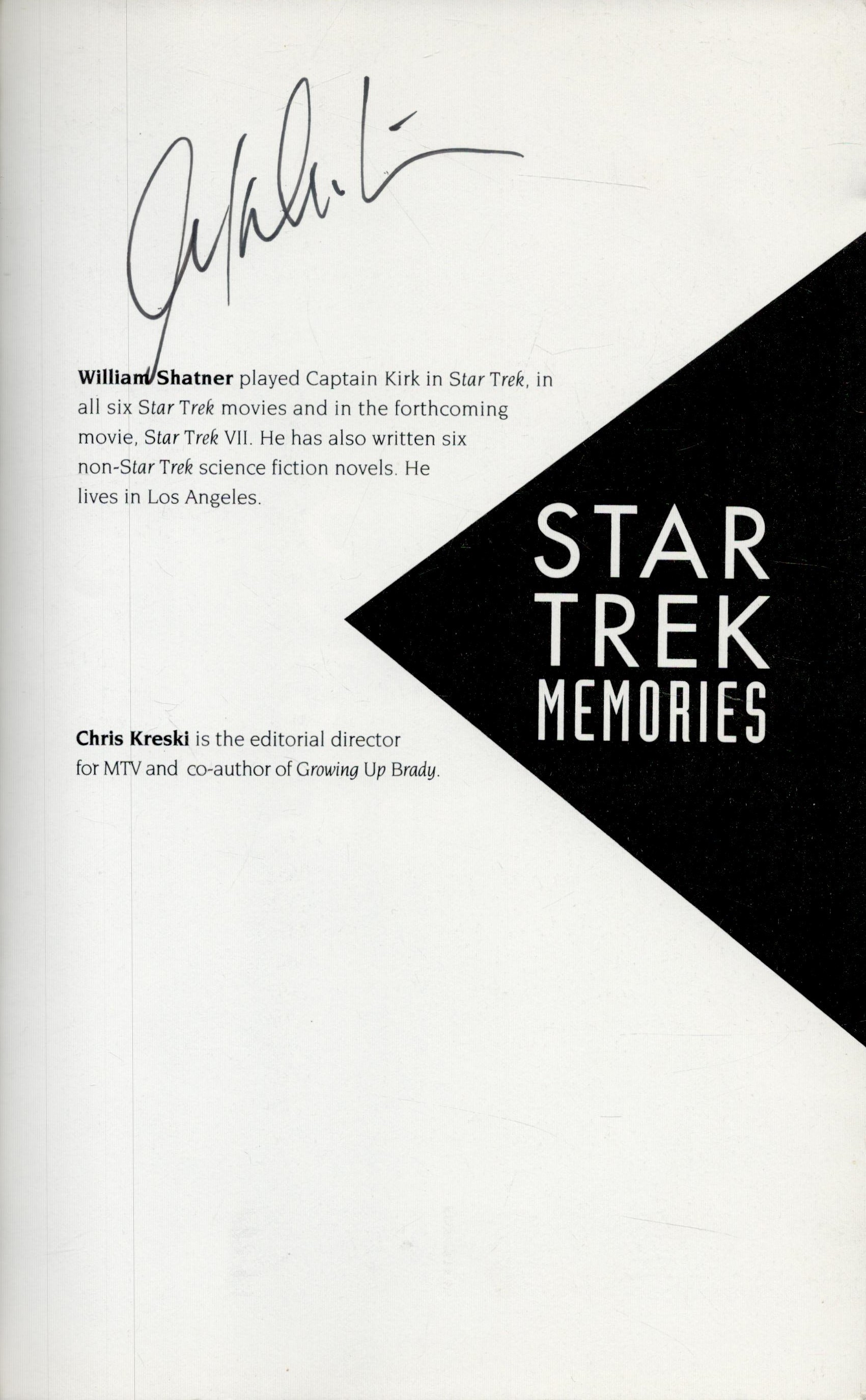 William Shatner signed Star Trek memories softback book. Signed on inside title page. Good - Image 2 of 4