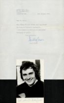 Dudley Moore signed 6x4 inch black and white photo with accompanying TLS dated 24TH November 1972.
