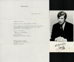 Dave Allen signed 6x4 inch black and white photo with accompanying Office letter dated 9th June