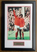 Denis Law signed 16x24 colour photo in frame. Good condition. All autographs come with a Certificate