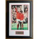 Denis Law signed 16x24 colour photo in frame. Good condition. All autographs come with a Certificate