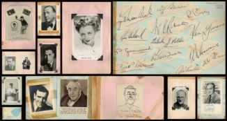 Entertainment autograph book with signatures and black and white photos. Names such as Sir George