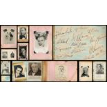 Entertainment autograph book with signatures and black and white photos. Names such as Sir George