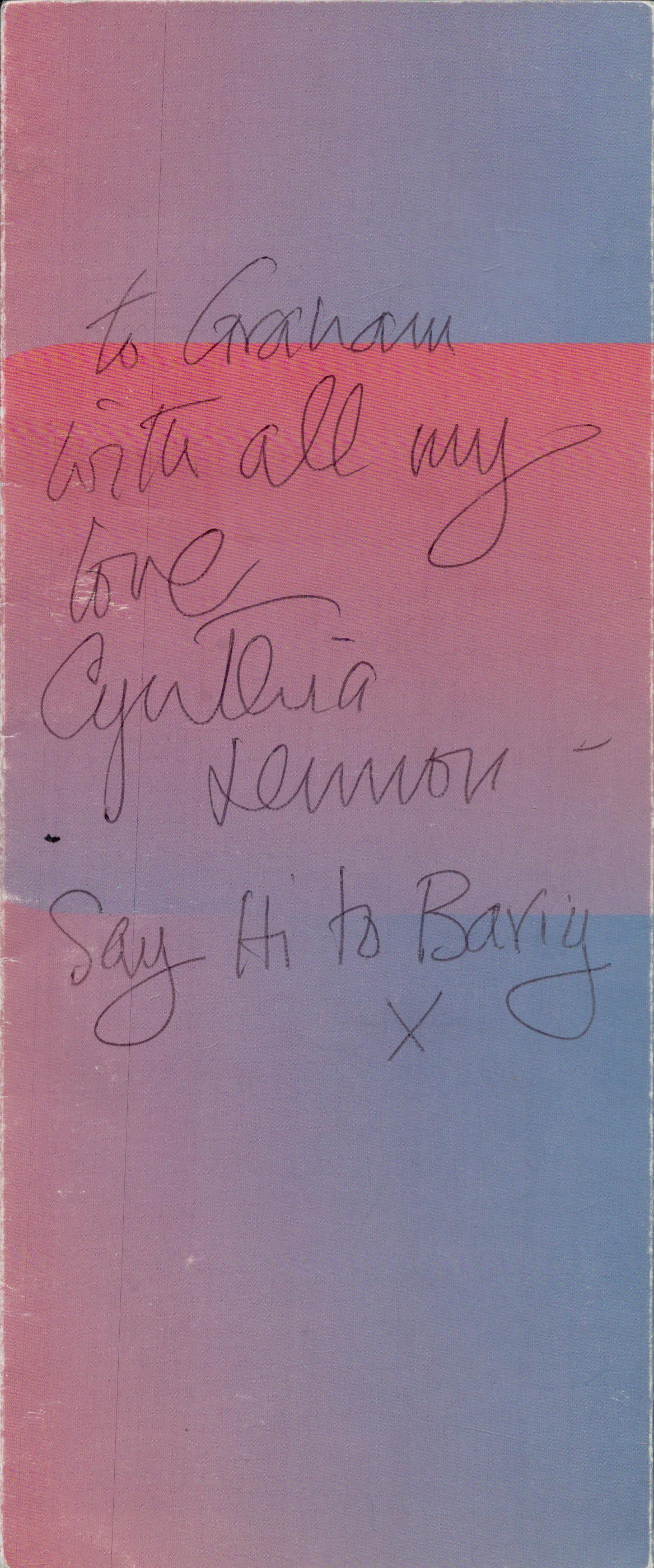 Cynthia Lennon signed Virgin Atlantic menu. Signed on outside cover of menu. Signature obtained from