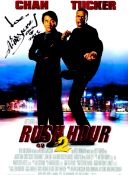 Jackie Chan signed Rush Hour 2 movie poster photo. Approx size 14x12inch. Slight crease to one