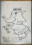 Tony Hart signed illustration of an elephant. Approx size 30x24inch