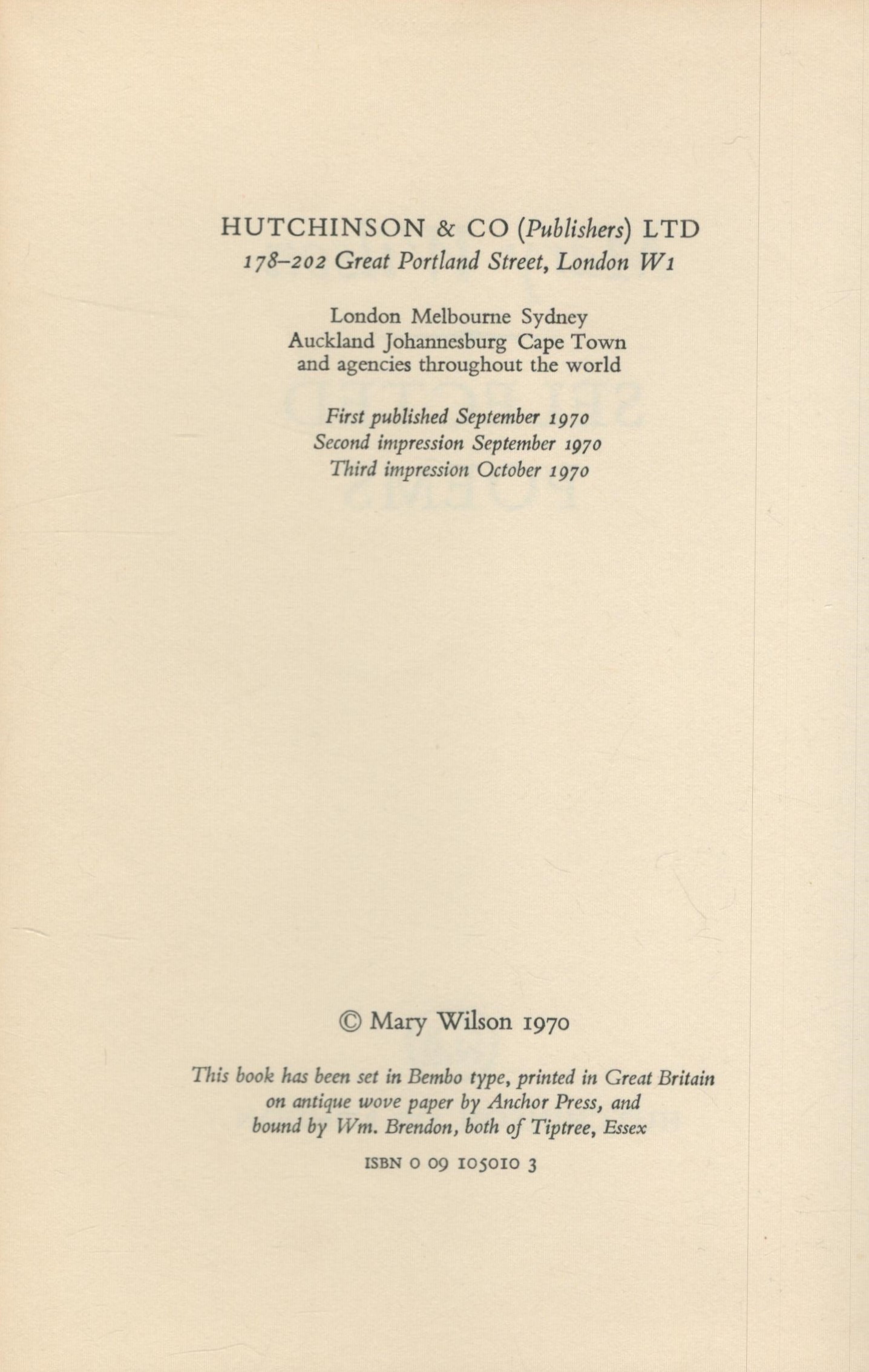 Mary Wilson Selected poems signed first edition hardback book 1970. Also signed by Harold Wilson. - Image 4 of 4