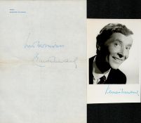 Kenneth Williams signed 6x4 inch black and white photo with accompanying signed compliments slip.