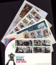 First Day Cover Collection includes Rugby World Cup 2015, 175th Anniversary of the penny black and